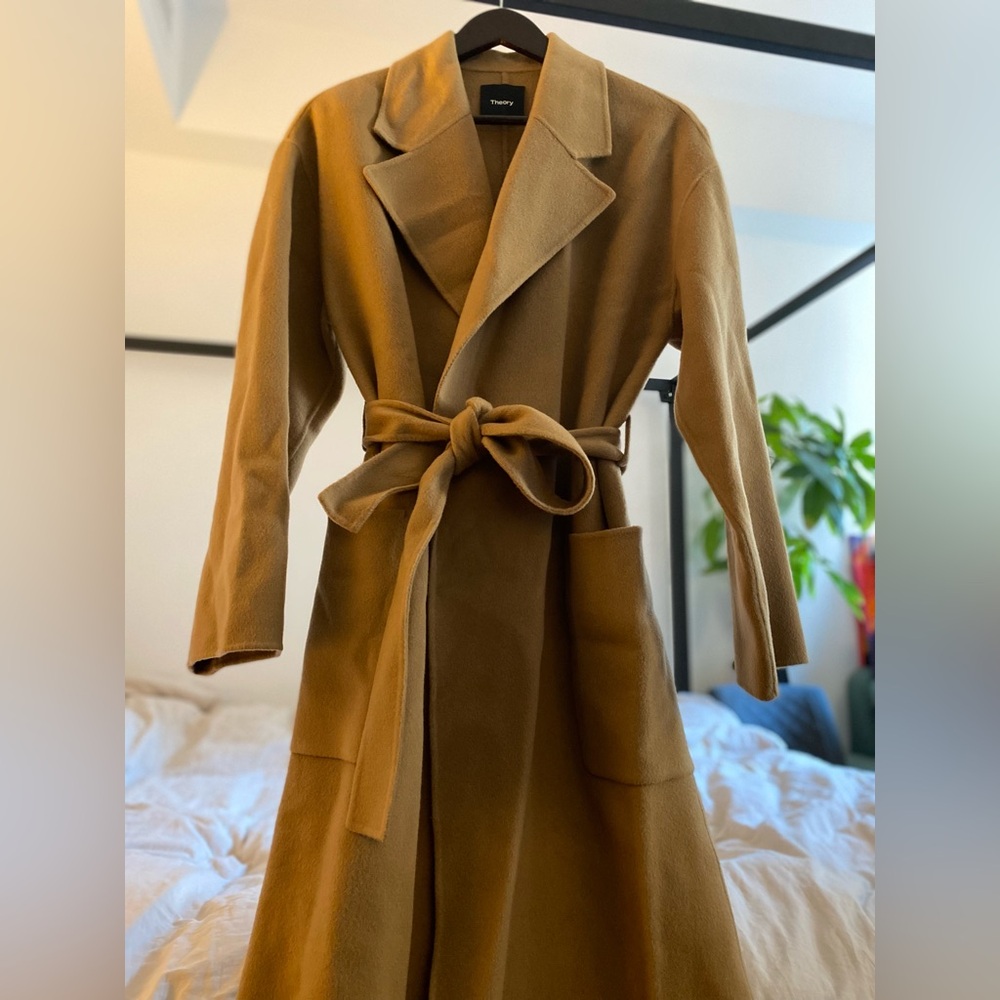 Theory Camel Belted Coat